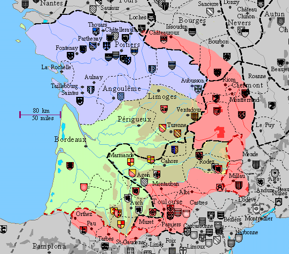 map of Aquitaine - carte d'Aquitaine